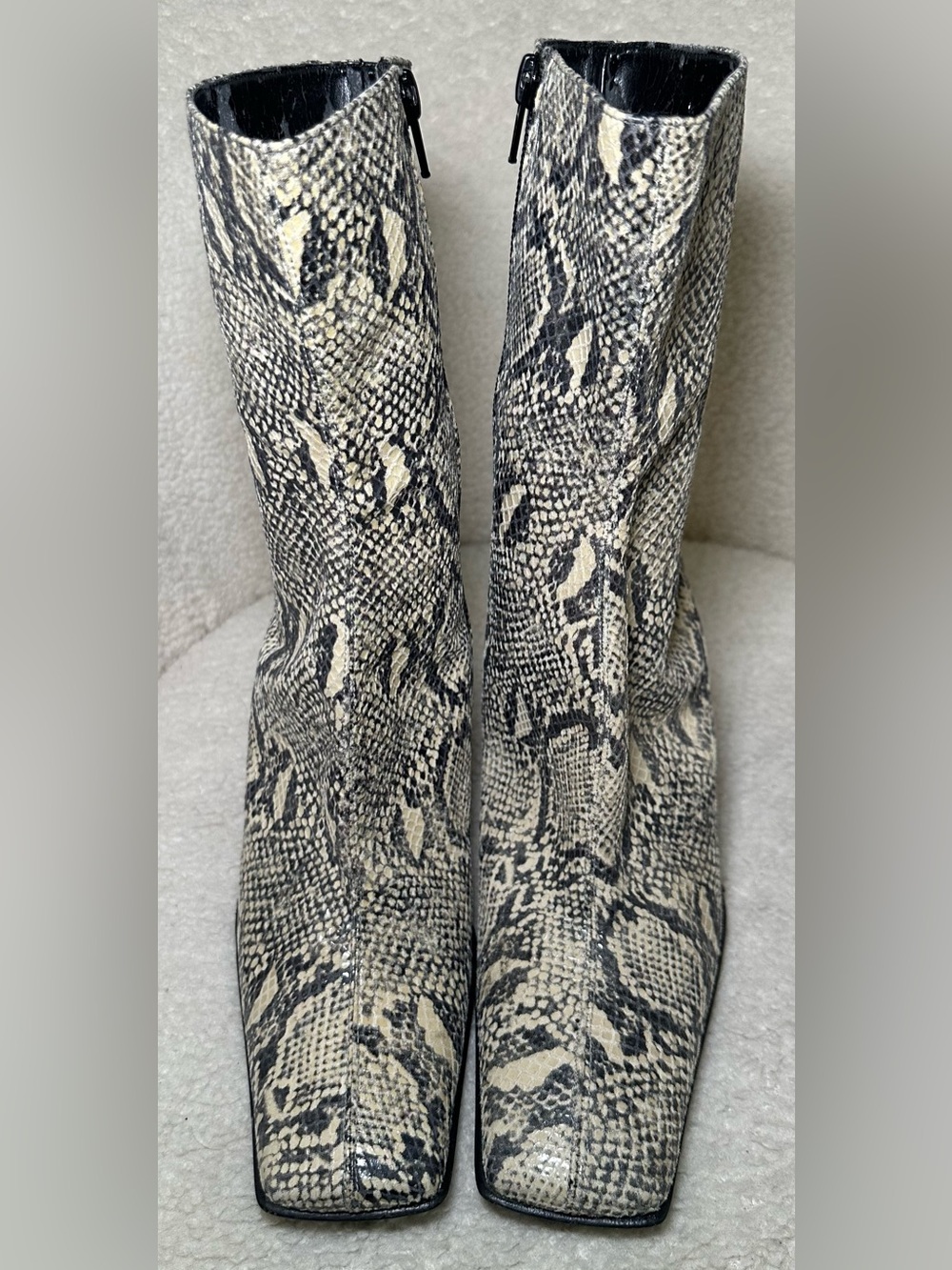 Snakeskin Print Ankle Boots Square Toe Heels Bohemian Festival Indie Bratz Club - Picture 10 of 15